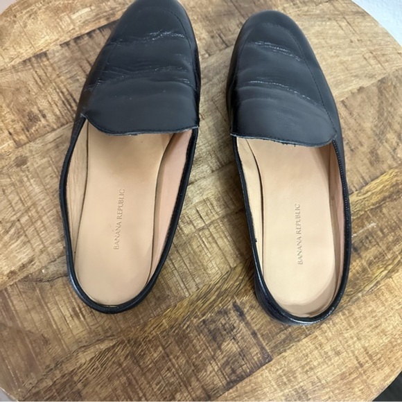 Banana Republic Mules Snake Embossed Black Leather Open Back Slides Loafers - Picture 6 of 9